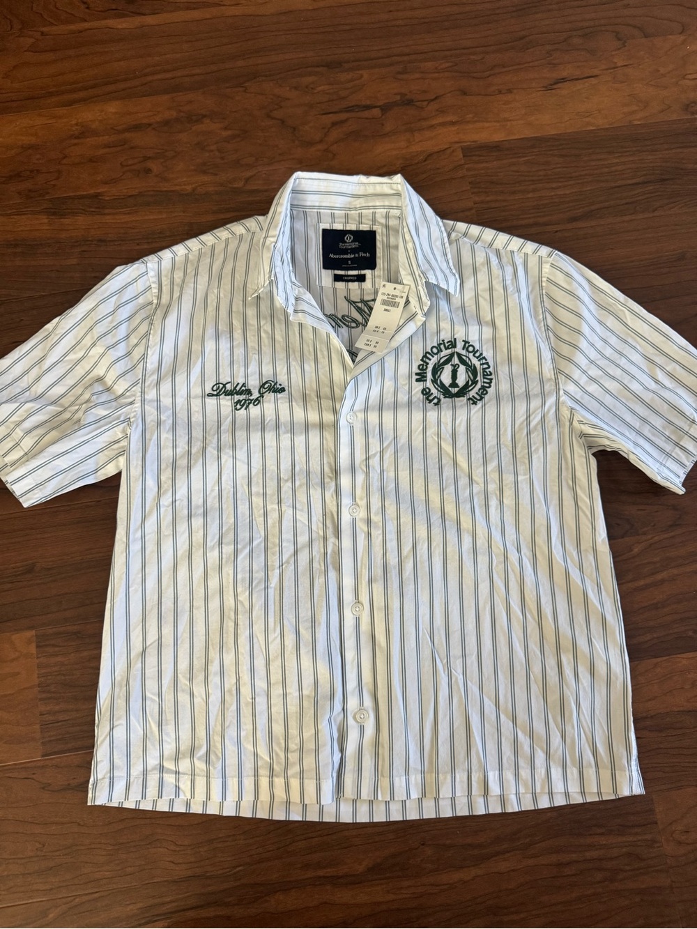 Abercrombie & Fitch White Short-Sleeve Stripe Shirt